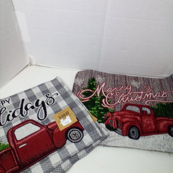 Christmas Placemat Lot of 4 Red Truck Tree Fabric 18" x 12.5" 2 Patterns - Picture 2 of 14
